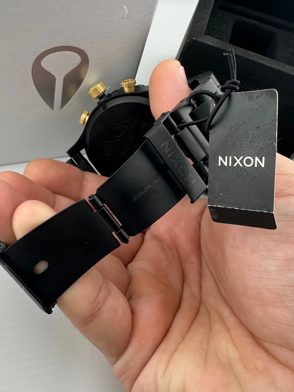 Nixon Black & Gold Stainless Steel Chronograph Watch